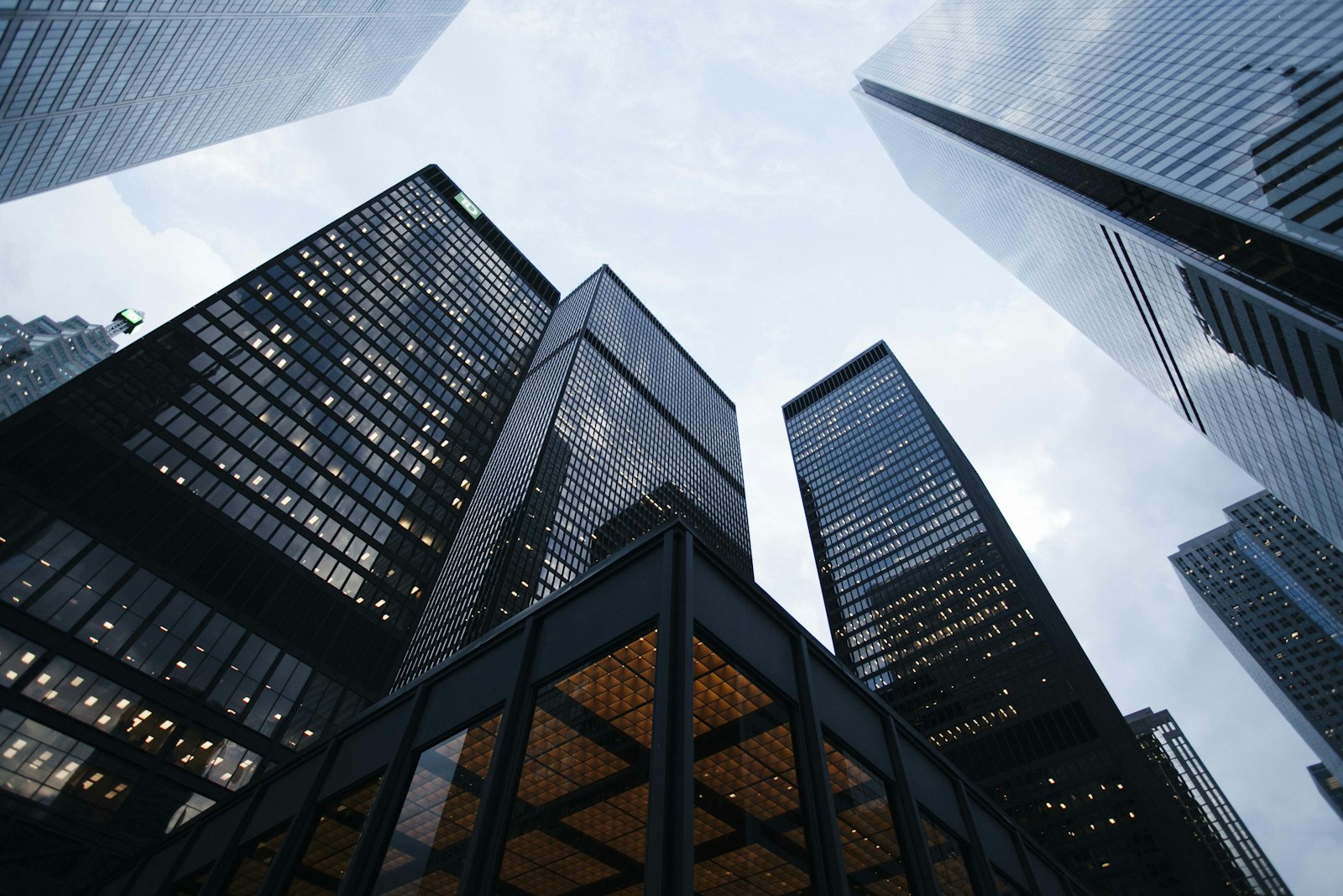 Glass office towers in a city